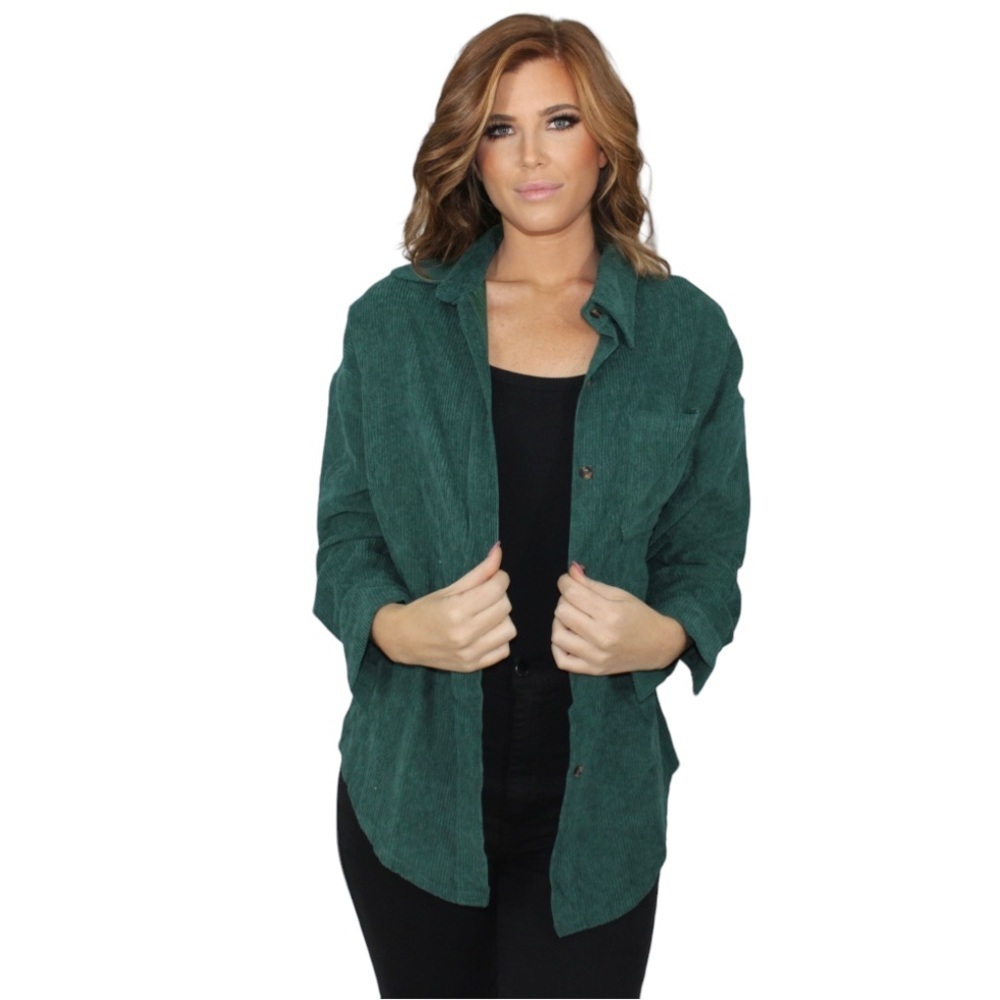 Women’s Emerald Green Corduroy Button Down Shirt